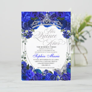 Invitación Elegante Royal Blue Silver Quinceanera Cumpleaños