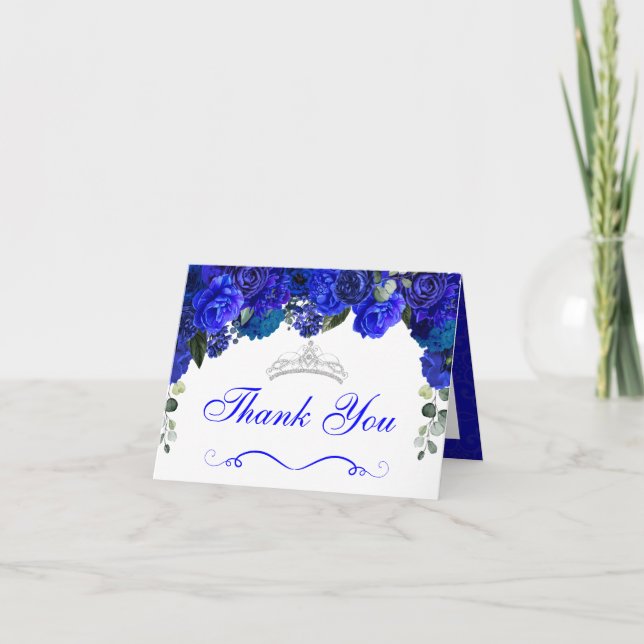 Invitación Elegante Royal Blue Silver Quinceanera Gracias (Anverso)
