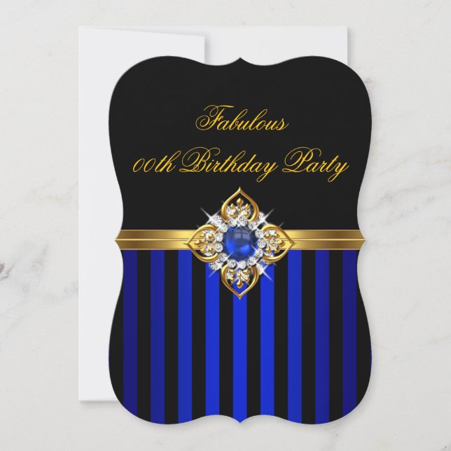Invitación Elegante Royal Blue Stripe Gold Pearl Cumpleaños (Anverso)