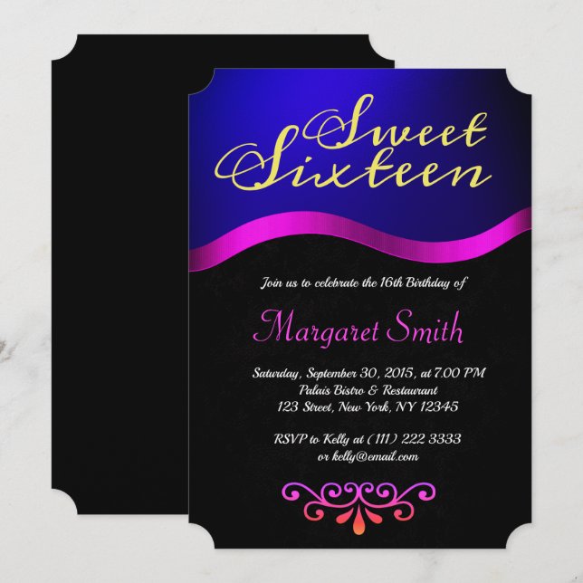 Invitación Elegante Royal Blue Sweet 16 Invite (Anverso / Reverso)