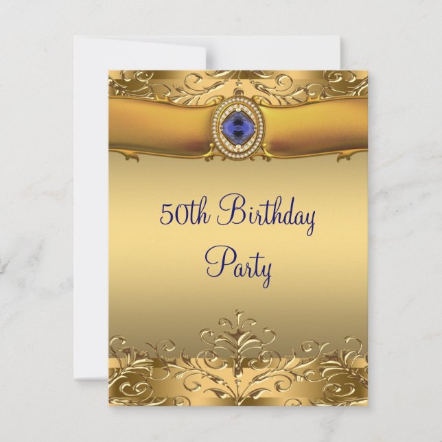 Invitación Elegante Royal Blue y Gold Fiesta de cumpleaños nú (Anverso)