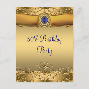 Invitación Elegante Royal Blue y Gold Fiesta de cumpleaños nú