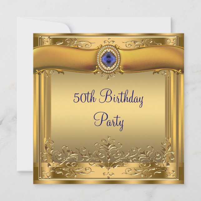Invitación Elegante Royal Blue y Gold Fiesta de cumpleaños nú (Anverso)