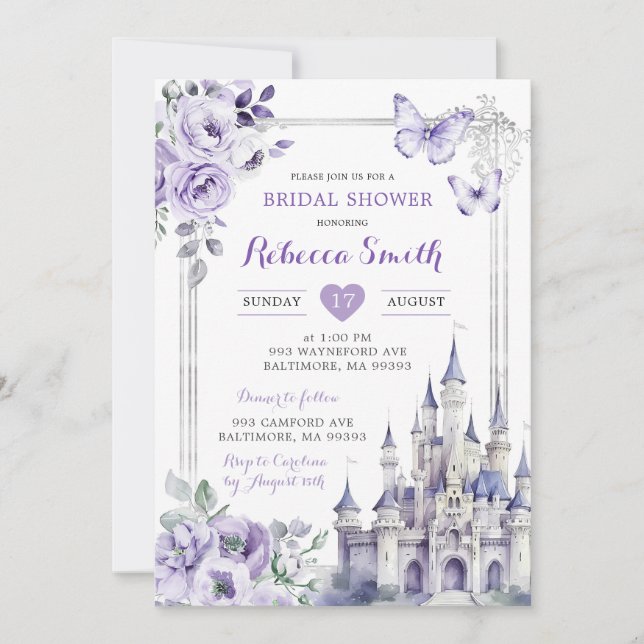 Invitación Elegante Royal Castle Silver Purple Bridal Shower (Anverso)