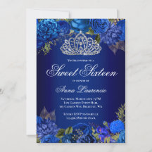 Elegante Royal Floral Azul Dulce Dieciséis Cumplea