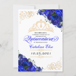 Invitación Elegante Royal Floral Azul Quinceanera Cumpleaños