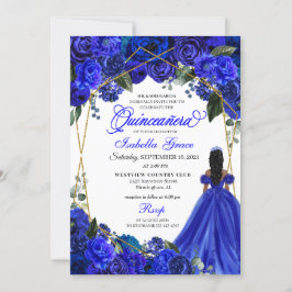 Invitación Elegante Royal Floral Azul Quinceanera Cumpleaños