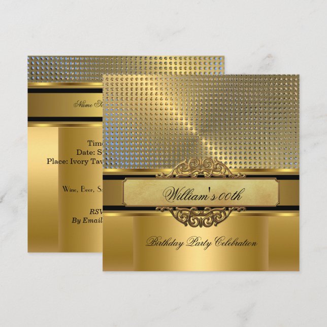 Invitación Elegante Royal Gold Party Hombres 2 (Anverso / Reverso)
