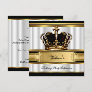 Invitación Elegante Royal Negro Cumpleaños Príncipe Rey 2B