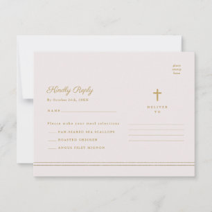 Invitación Elegante RSVP de Bautizo Religioso en Oro