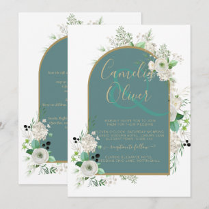 Invitación Elegante RSVP de boda todo en uno con rosas blanca