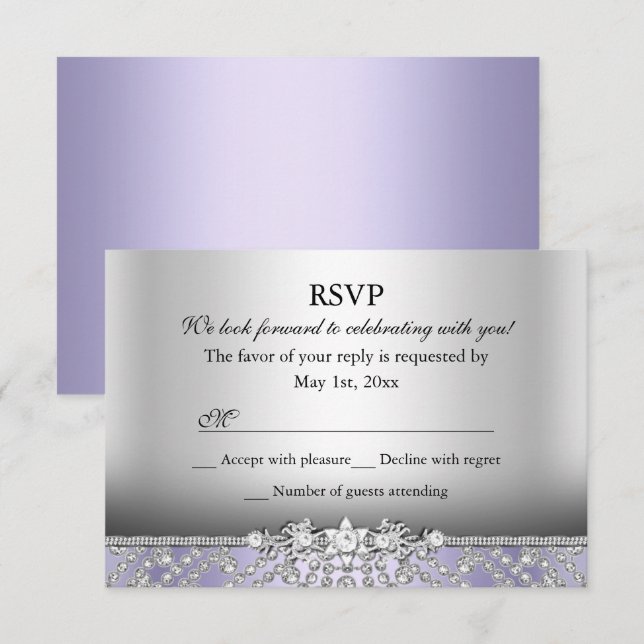 Invitación Elegante RSVP de Diamante Morado (Anverso / Reverso)