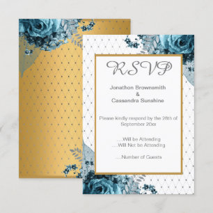 INVITACIÓN ELEGANTE RSVP DE ORO DE TURQUÍA FLORAL DOBLESIDADA