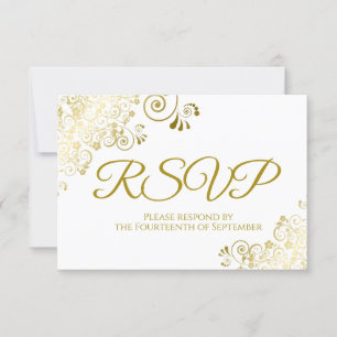 Invitación Elegante RSVP de Oro y Boda Blanca descargable
