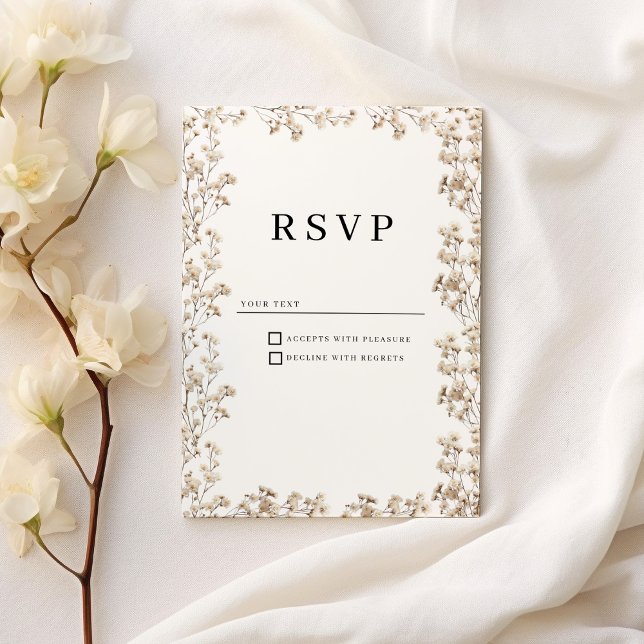 Invitación Elegante RSVP floral de gypsophila blanca de marfi (Elegant ivory white gypsophila floral RSVP)