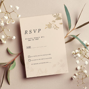 Invitación Elegante RSVP floral de melocotón dorado