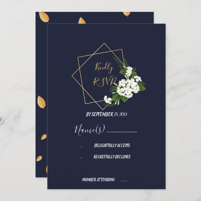 Invitación Elegante RSVP Geométrica de Marina Clásica (Anverso / Reverso)