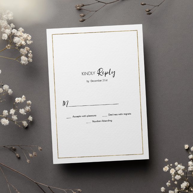 Invitación Elegante RSVP minimalista de oro blanco simple (Elegant simple white gold minimalist RSVP)