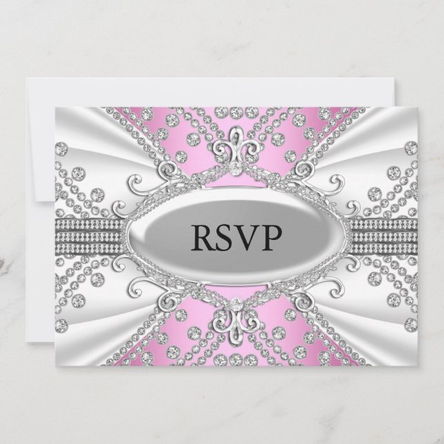 Invitación Elegante RSVP rosa de diamante (Anverso)