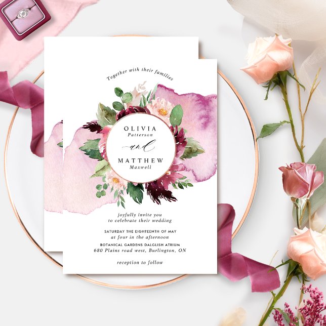 Invitación Elegante Rubor Berry y Boda floral de Borgoña en (Subido por el creador)