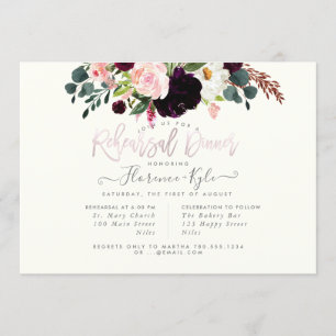 Invitación Elegante Rubor Burgundy Flowers Ensayo Cena