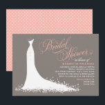 Invitación Elegante Rubor cálido Boda gris vestido de novia<br><div class="desc">Elegante invitación a la ducha de novia para el elegante noviazgo incluye un adorno con letra de guión de caligrafía y un vestido de boda. Los detalles del desplazamiento florecen, flor y mariposa acentúan el vestido etéreo. Color blanco, negro / rosa de coral y colores cálidos de diseño gris de...</div>