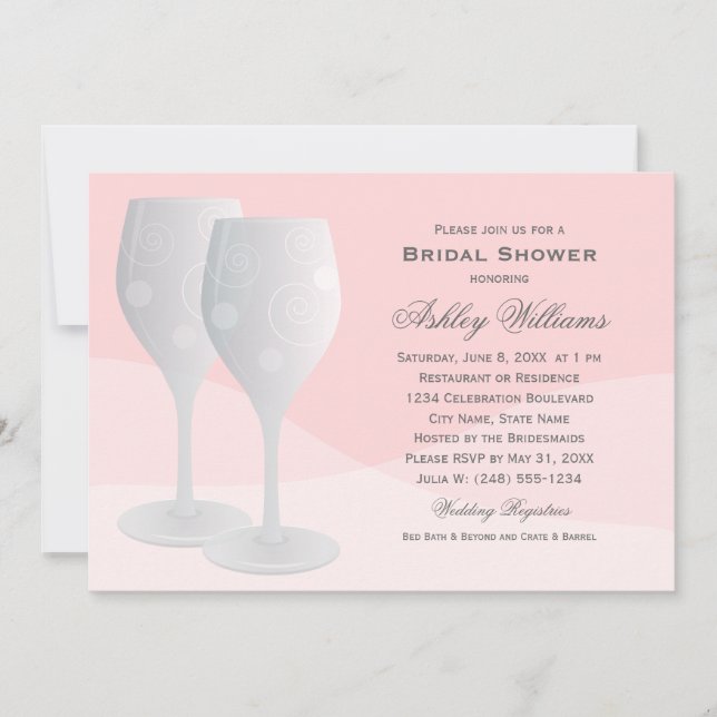 Invitación Elegante Rubor Cheers Wine Glasses Bridal Shower (Anverso)