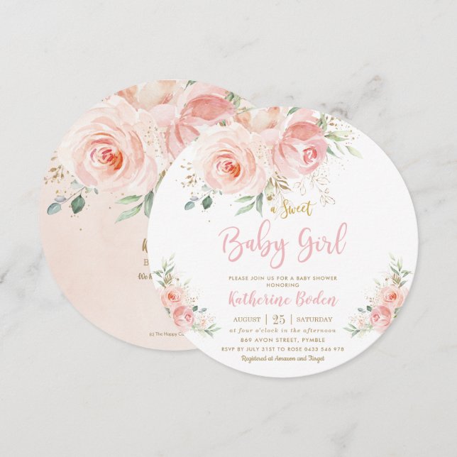 Invitación Elegante Rubor Chica de oro floral rosa Baby Showe