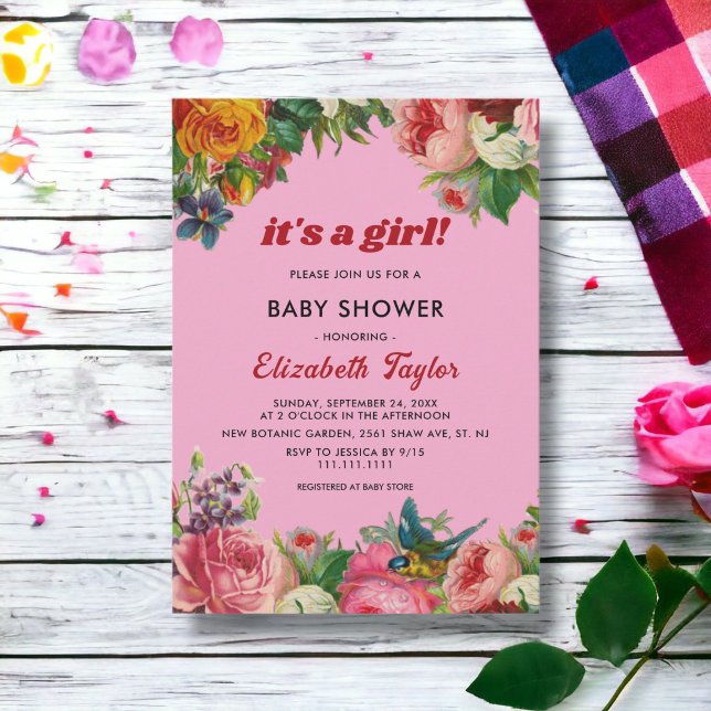 Invitación Elegante Rubor Chica floral de verano rosa Baby Sh (Subido por el creador)