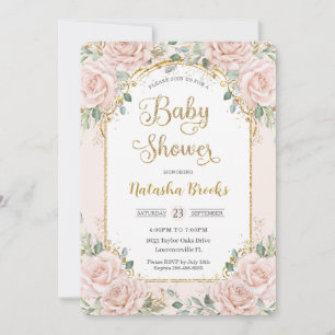 Invitación Elegante Rubor Chica floral rosa Baby Shower
