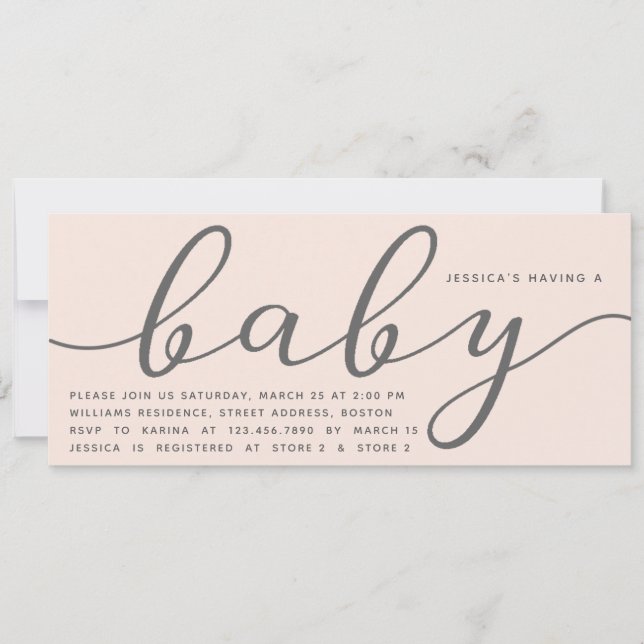 Invitación Elegante Rubor Chica rosa Baby Shower (Anverso)