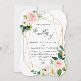 Invitación Elegante Rubor Cream Flowers Gold Frame Boda