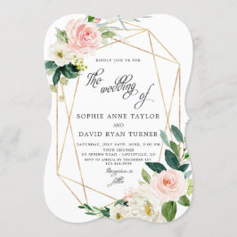 Invitación Elegante Rubor Cream Flowers Gold Frame Boda