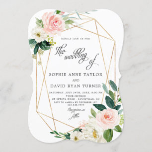 Invitación Elegante Rubor Cream Flowers Gold Frame Boda