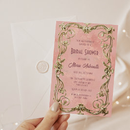 Invitación Elegante Rubor Damask Rococo Bridal Shower