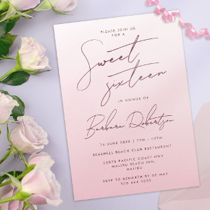 Invitación Elegante Rubor de guion rosado dulce dieciséis