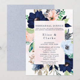 Invitación Elegante Rubor de la Marina Pink Florals Ensayo Ce