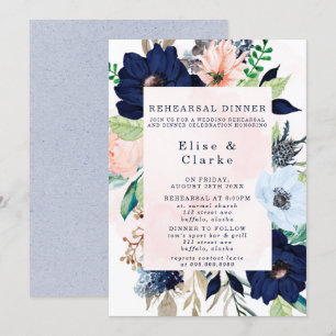 Invitación Elegante Rubor de la Marina Pink Florals Ensayo Ce