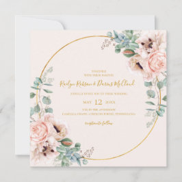 Invitación Elegante Rubor Floral | Boda de Pastel Square