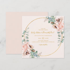 Invitación Elegante Rubor Floral | Boda de Pastel Square
