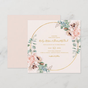 Invitación Elegante Rubor Floral Boda de Pastel Square