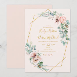 Invitación Elegante Rubor Floral | Boda Pastel Casual
