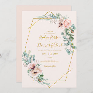 Invitación Elegante Rubor Floral   Boda Pastel Casual