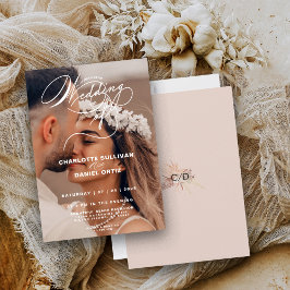 Invitación Elegante Rubor Floral Boho El Boda De La Foto