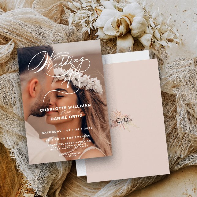 Invitación Elegante Rubor Floral Boho El Boda De La Foto (Subido por el creador)
