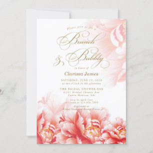 Invitación Elegante Rubor Floral Bridal Shower Brunch & Bubbl
