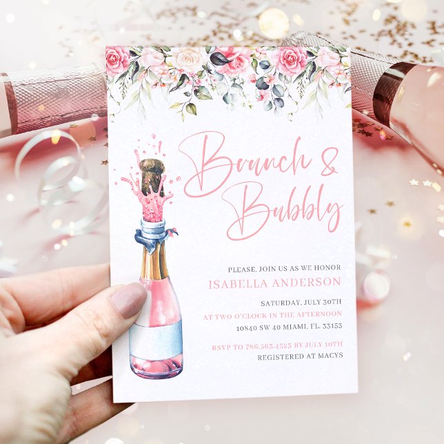 Invitación Elegante Rubor Floral Brunch & Bubbly Bridal Showe (Subido por el creador)