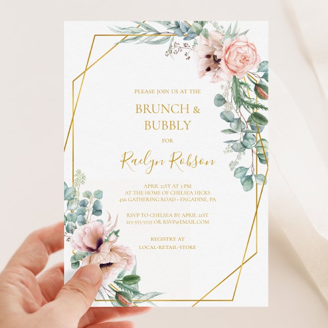 Invitación Elegante Rubor Floral | Ducha de brunch (Subido por el creador)