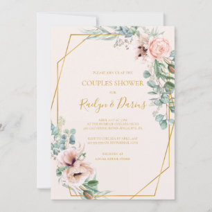 Invitación Elegante Rubor Floral   Ducha Pastel Couples