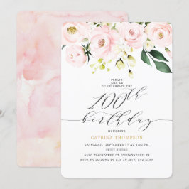 Invitación Elegante Rubor Floral Eucalyptus 100 cumpleaños